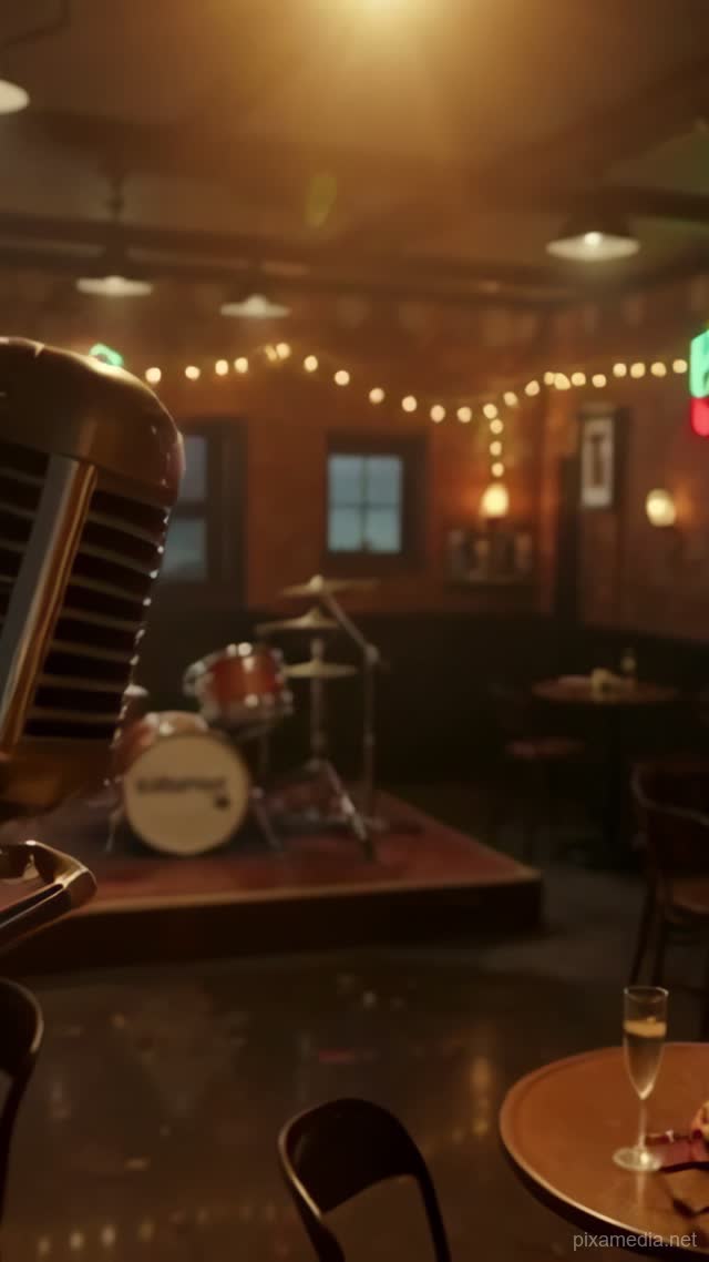 Chrome Mic in Dive Bar Glow - Wedding & Events AI stock